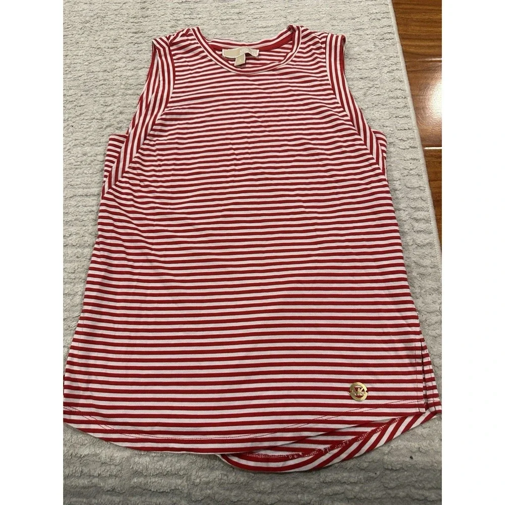 Michael Kors Striped Red White Sleeveless Crew Neck Cotton Tank‎ Women's Top S